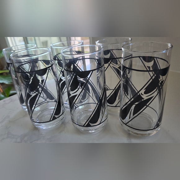 Vintage Corning Lyrics‎ Black \'80s Drinking Glasses Set Of Six